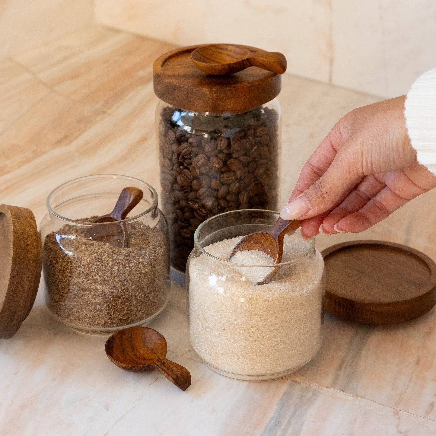 Small Teak Wood Scoops - 1 Tsp (Single or Set of 4)